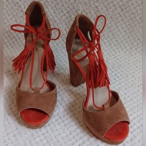 Lord & Taylor 424 Fifth suede platform high heel chunky women size 7 brown